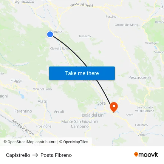 Capistrello to Posta Fibreno map