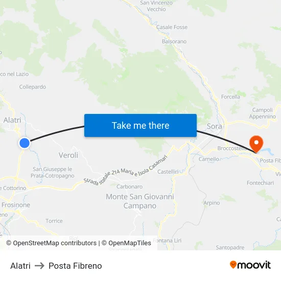 Alatri to Posta Fibreno map