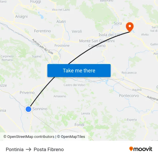 Pontinia to Posta Fibreno map