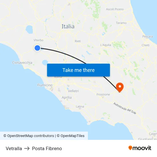 Vetralla to Posta Fibreno map