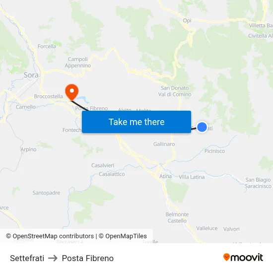 Settefrati to Posta Fibreno map