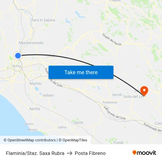 Flaminia/Saxa Rubra Station to Posta Fibreno map