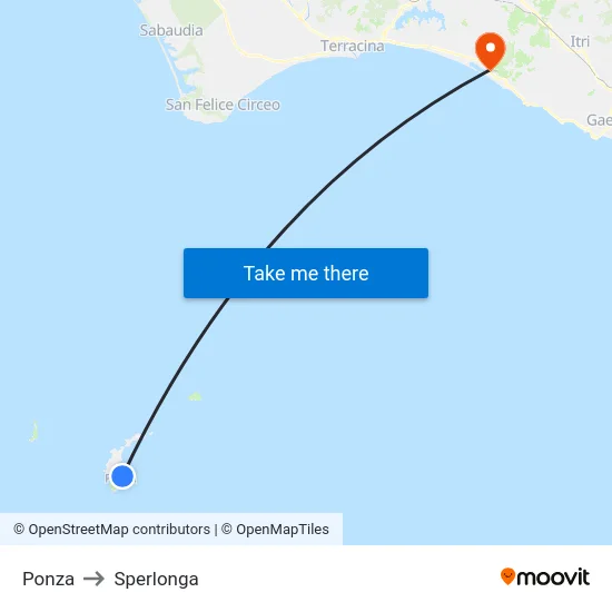 Ponza to Sperlonga map