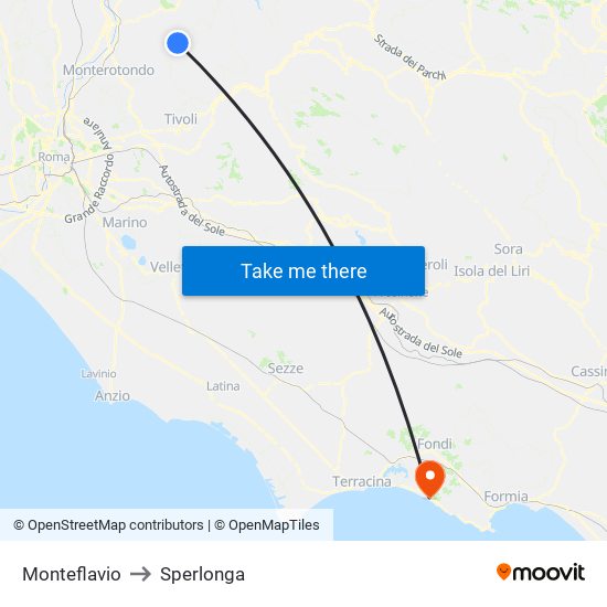 Monteflavio to Sperlonga map