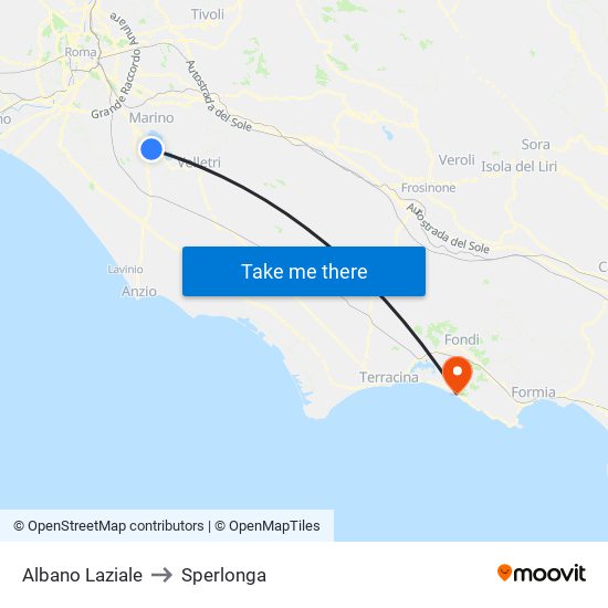 Albano Laziale to Sperlonga map
