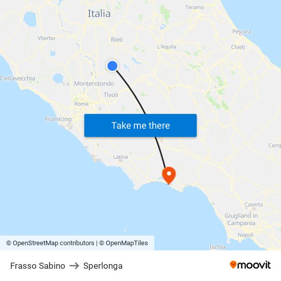 Frasso Sabino to Sperlonga map