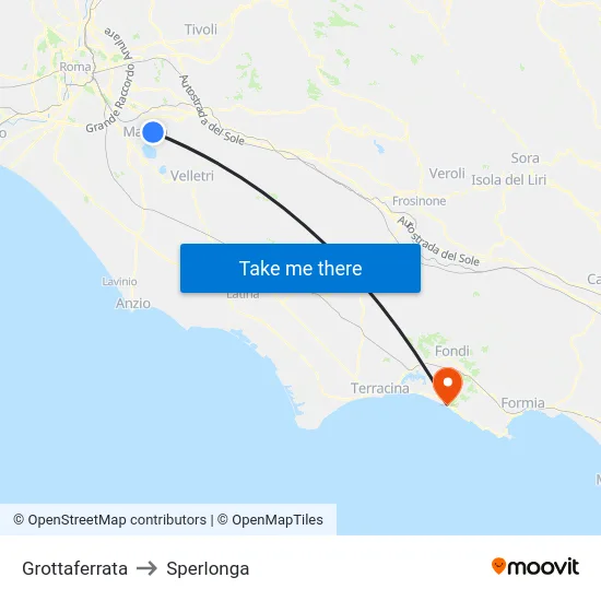 Grottaferrata to Sperlonga map