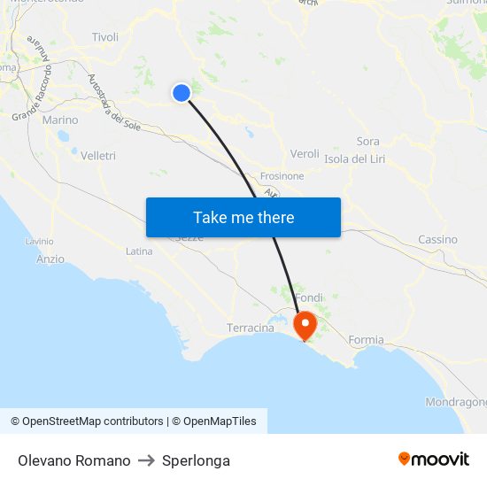 Olevano Romano to Sperlonga map