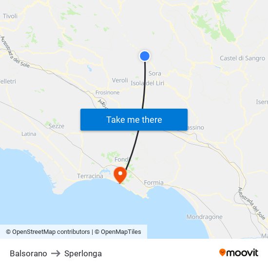 Balsorano to Sperlonga map