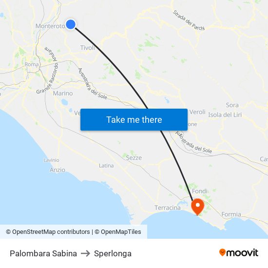 Palombara Sabina to Sperlonga map