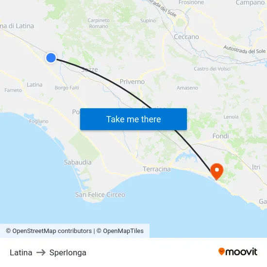 Latina to Sperlonga map