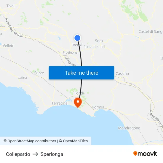 Collepardo to Sperlonga map