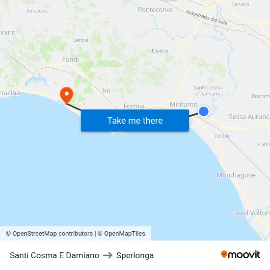 Santi Cosma E Damiano to Sperlonga map