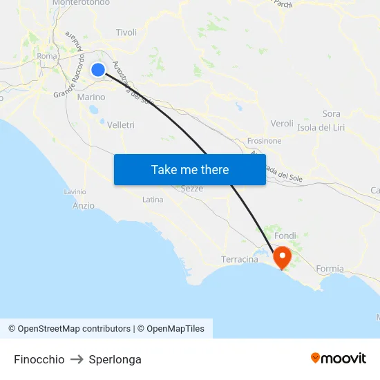 Finocchio to Sperlonga map