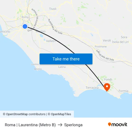 Roma | Laurentina (Metro B) to Sperlonga map