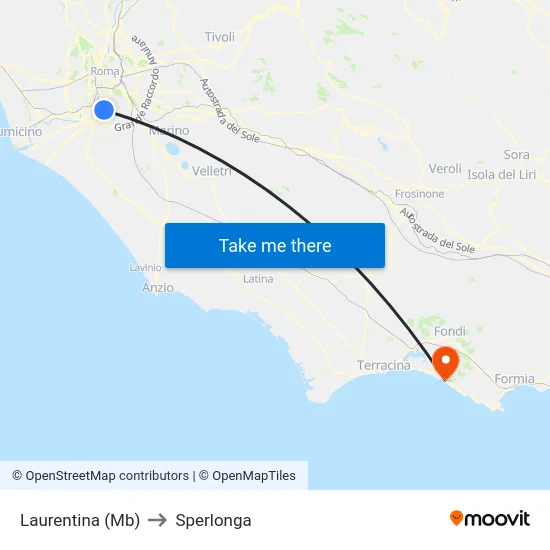 Laurentina (Mb) to Sperlonga map