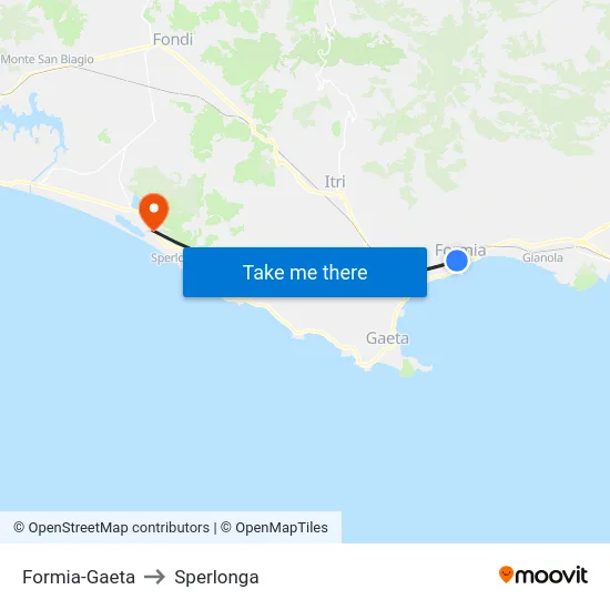 Formia-Gaeta to Sperlonga map