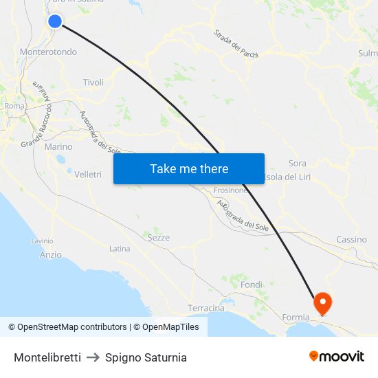 Montelibretti to Spigno Saturnia map