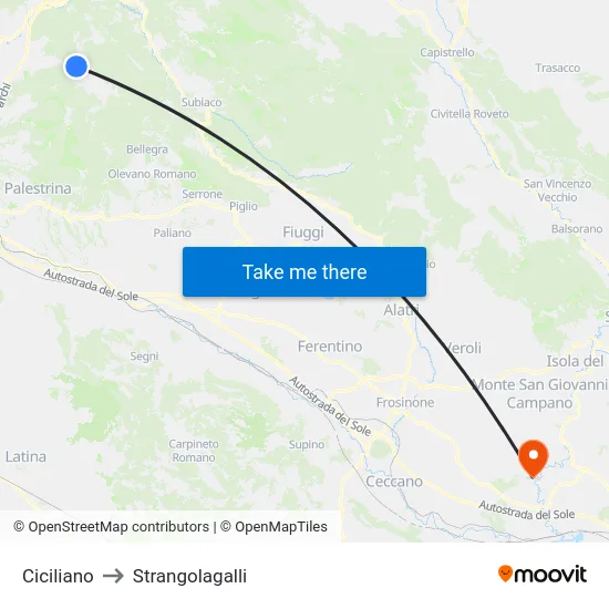 Ciciliano to Strangolagalli map