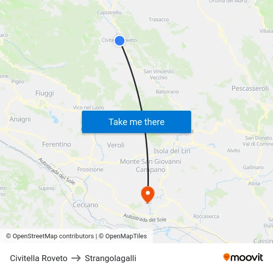 Civitella Roveto to Strangolagalli map