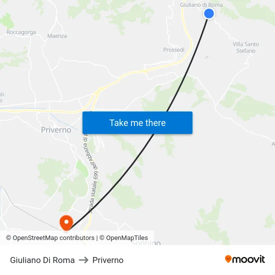 Giuliano Di Roma to Priverno map