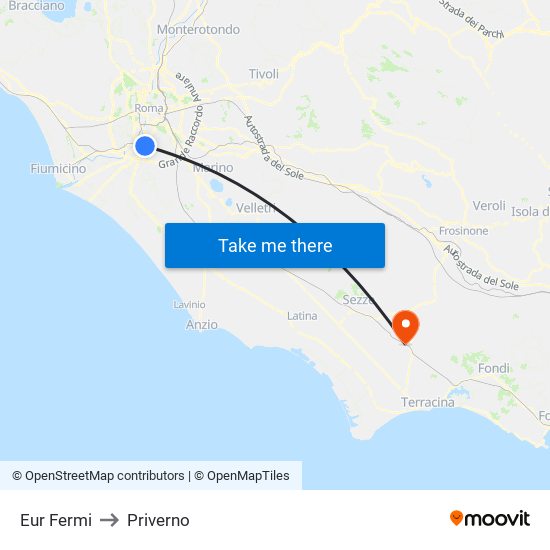 Eur Fermi to Priverno map