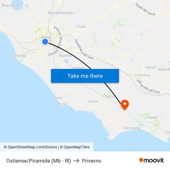 Ostiense/Piramide (Mb - Rl) to Priverno map