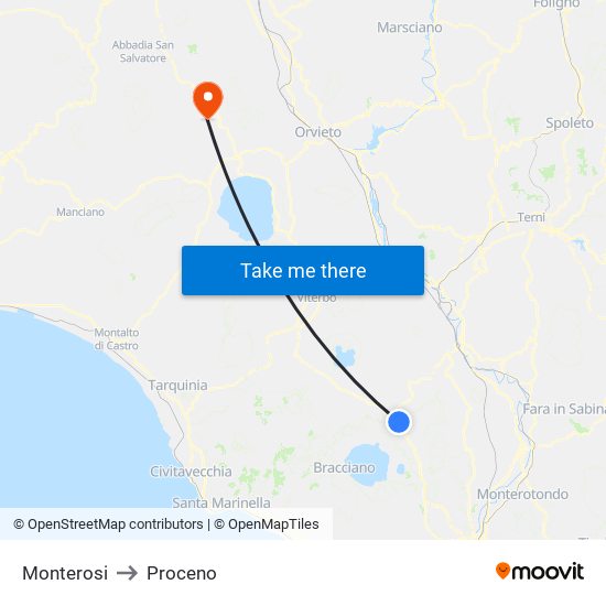 Monterosi to Proceno map