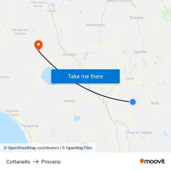 Cottanello to Proceno map