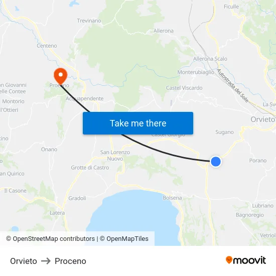 Orvieto to Proceno map
