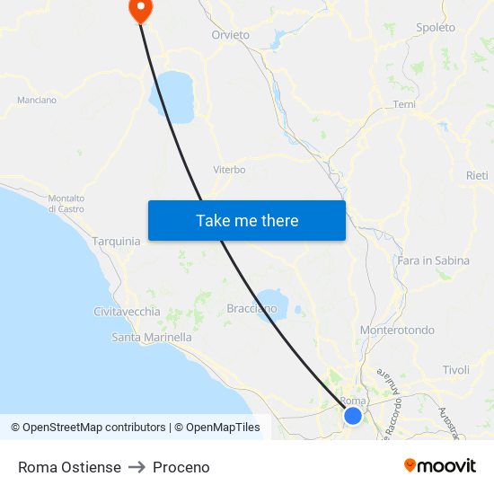 Roma Ostiense to Proceno map
