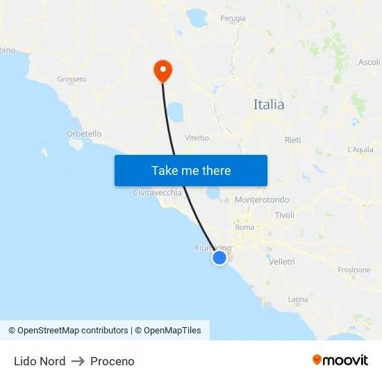 Lido Nord to Proceno map
