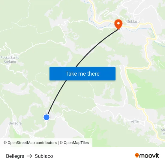 Bellegra to Subiaco map
