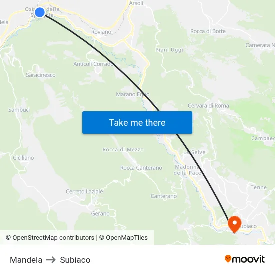Mandela to Subiaco map