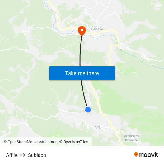 Affile to Subiaco map