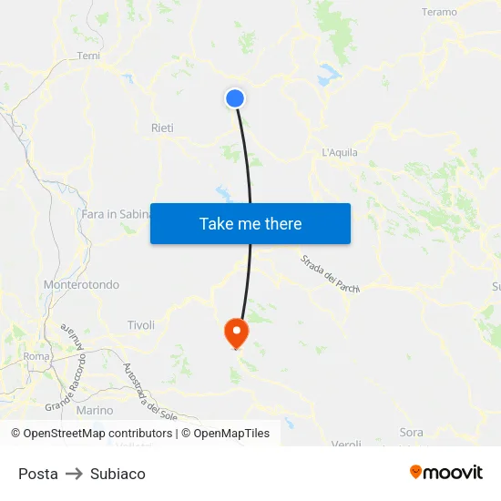 Posta to Subiaco map