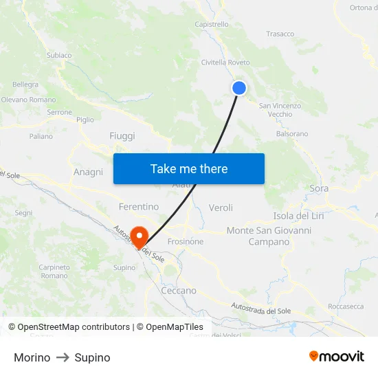 Morino to Supino map