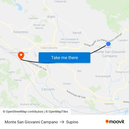 Monte San Giovanni Campano to Supino map
