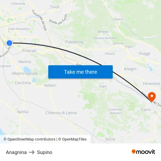 Anagnina to Supino map