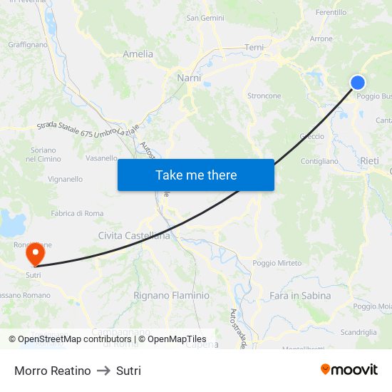 Morro Reatino to Sutri map