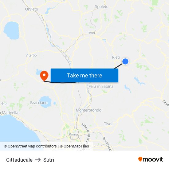 Cittaducale to Sutri map