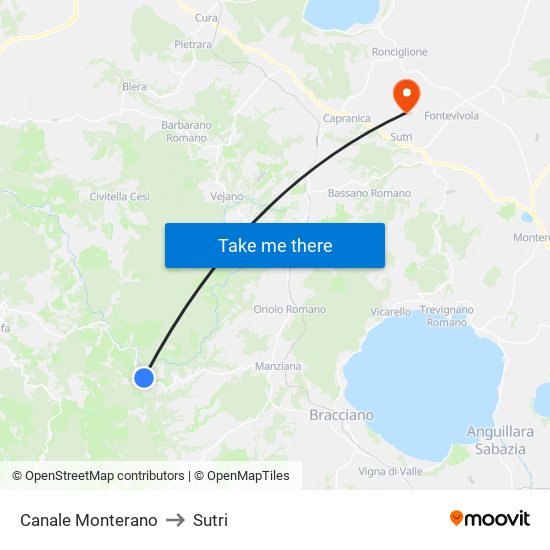 Canale Monterano to Sutri map