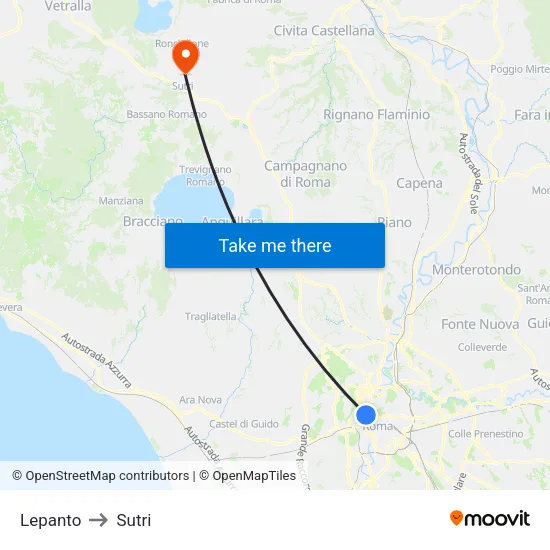 Lepanto to Sutri map