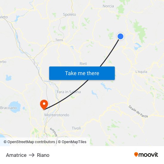 Amatrice to Riano map