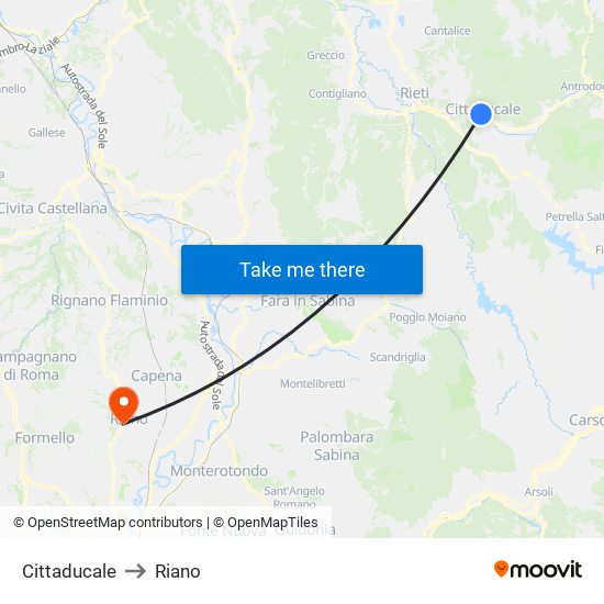 Cittaducale to Riano map