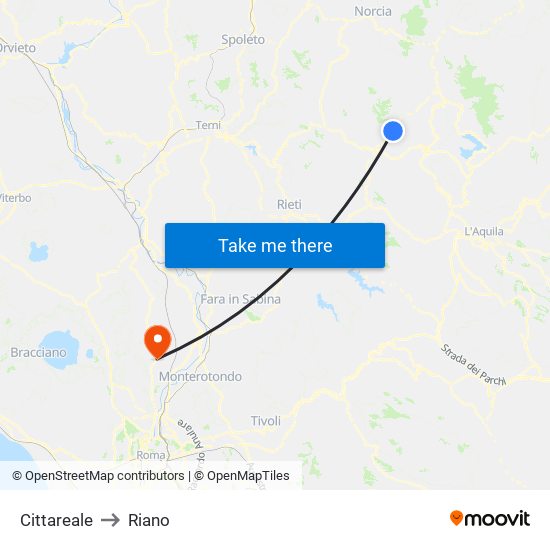 Cittareale to Riano map