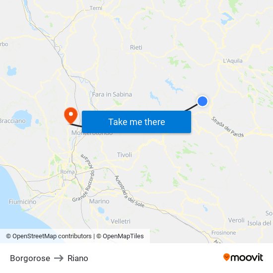 Borgorose to Riano map