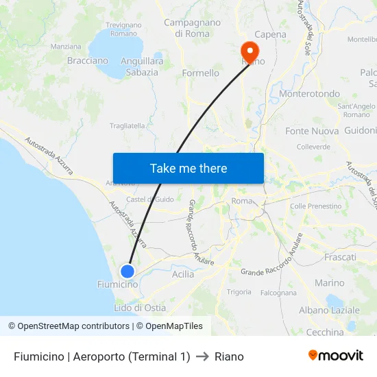 Fiumicino | Aeroporto (Terminal 1) to Riano map