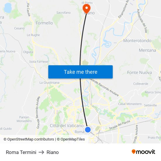 Roma Termini to Riano map