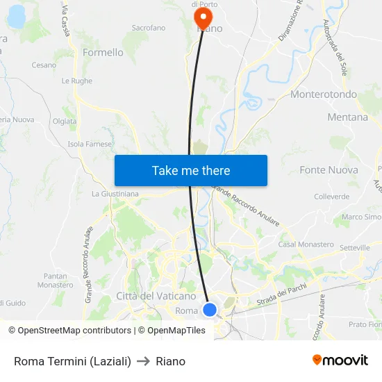 Roma Termini (Laziali) to Riano map